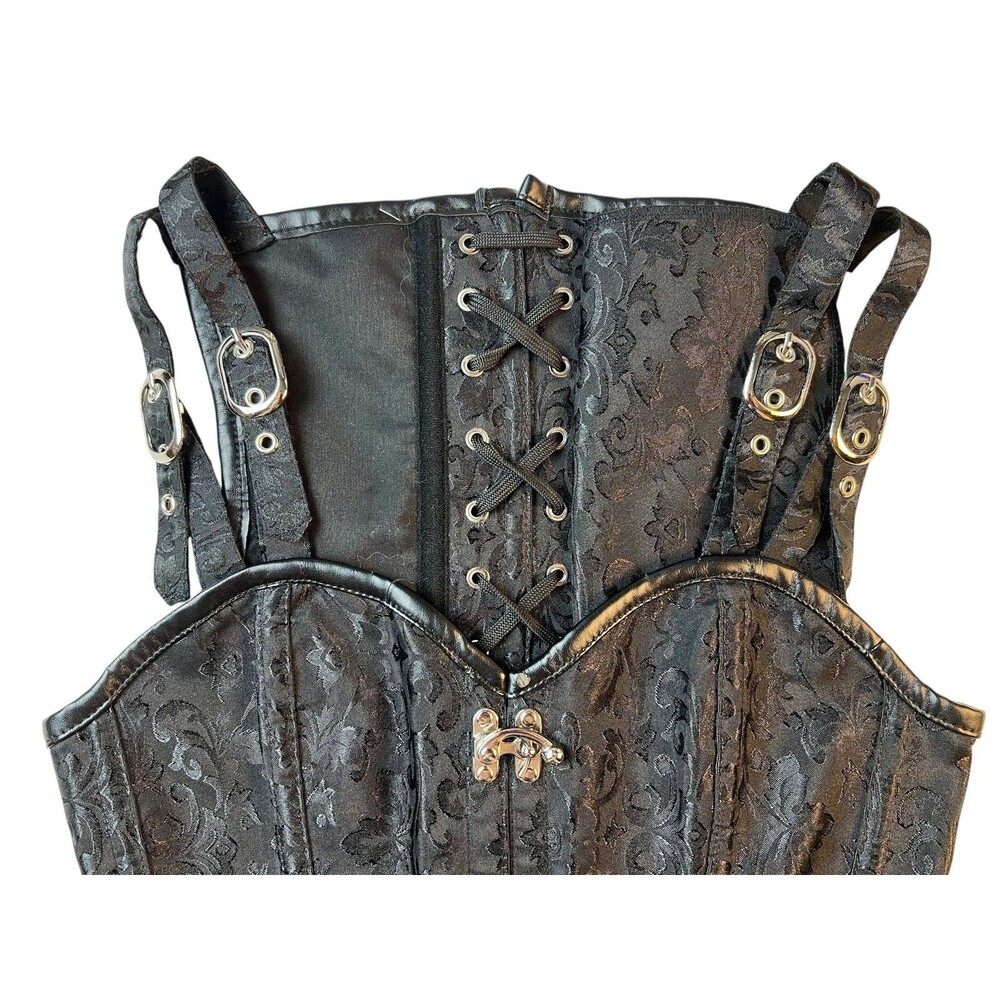 Black Jacquard Bustier Corset Top  Size M  Steampunk Renaissance Biker Gothic - Picture 8 of 13